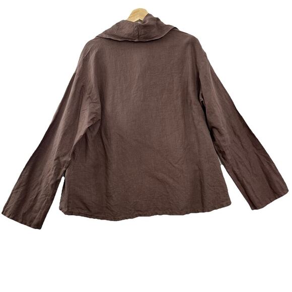 Bryn Walker Linen Top Womens Small Brown Pockets Long Sleeve Neutral - Picture 4 of 12